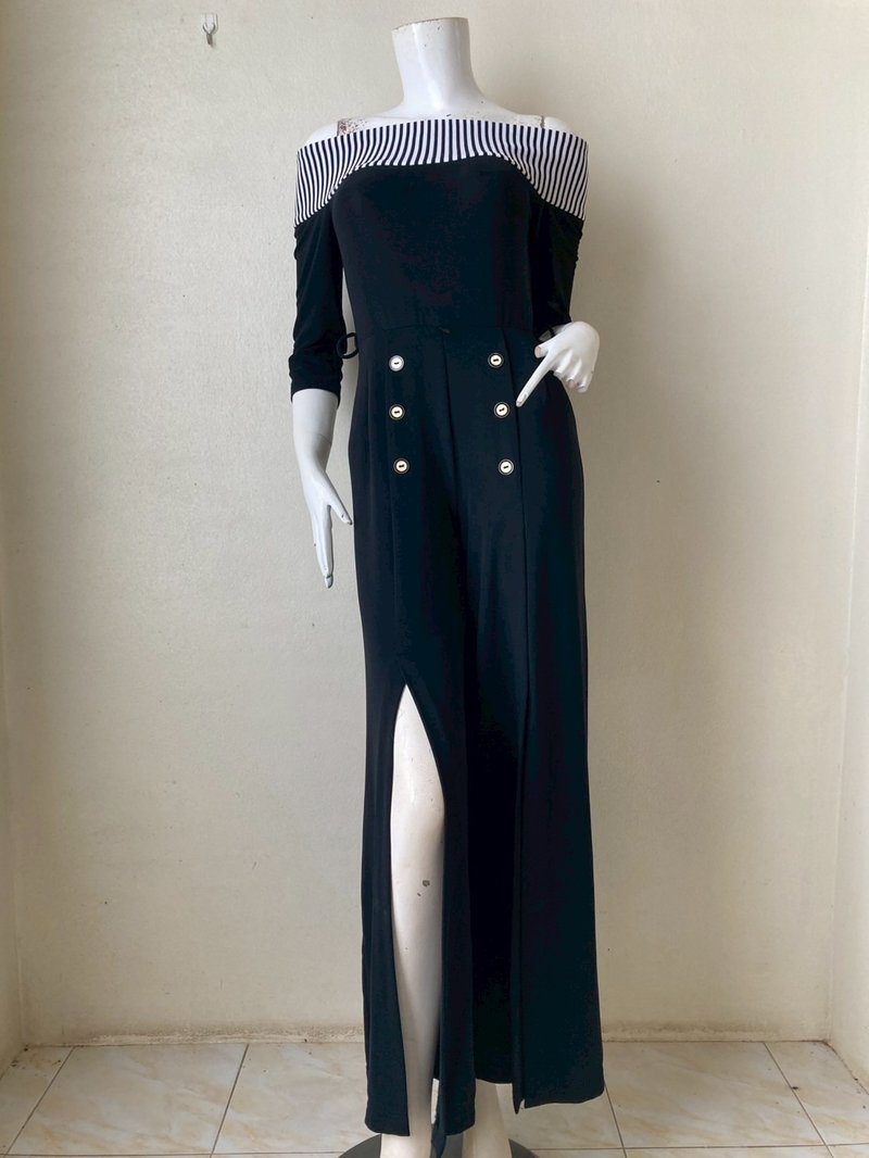 Vintage Joseph Ribkoff Black and White Jumpsuit with Palazzo Floaty Pants - 洋裝/連身裙 - 聚酯纖維 