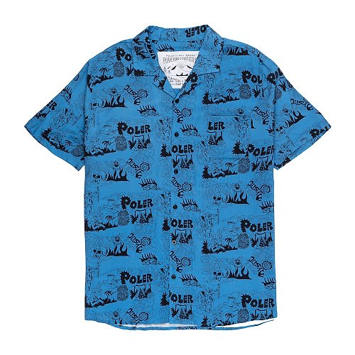 POLER 台灣總代理 POLER ALOHA SHIRT 夏威夷衫 柔軟涼感嫘縈襯衫 印花藍