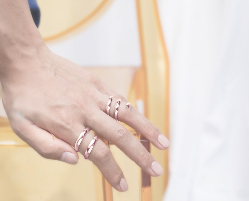 純銀螺旋玫瑰金戒指 925寬版情侶戒指 漩渦螺旋戒指 純銀男女戒指 - 對戒 - 純銀 金色