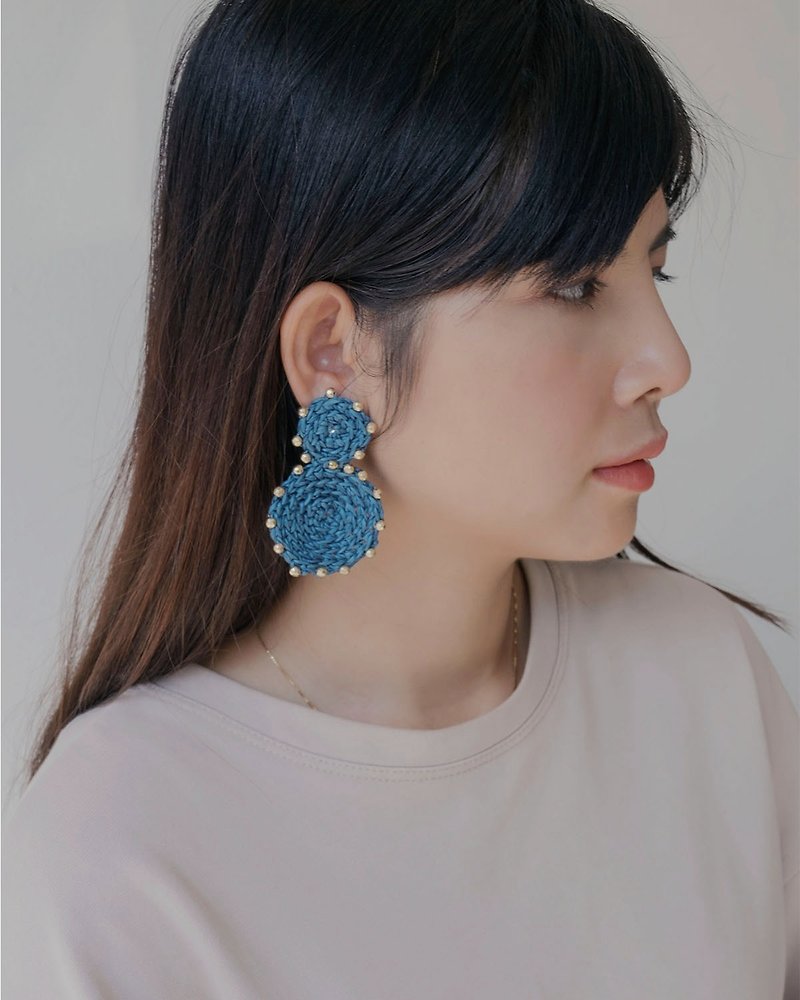 Rachaburi Earrings (Navy Blue) (clip-on / piercing) - Earrings & Clip-ons - Other Materials Blue