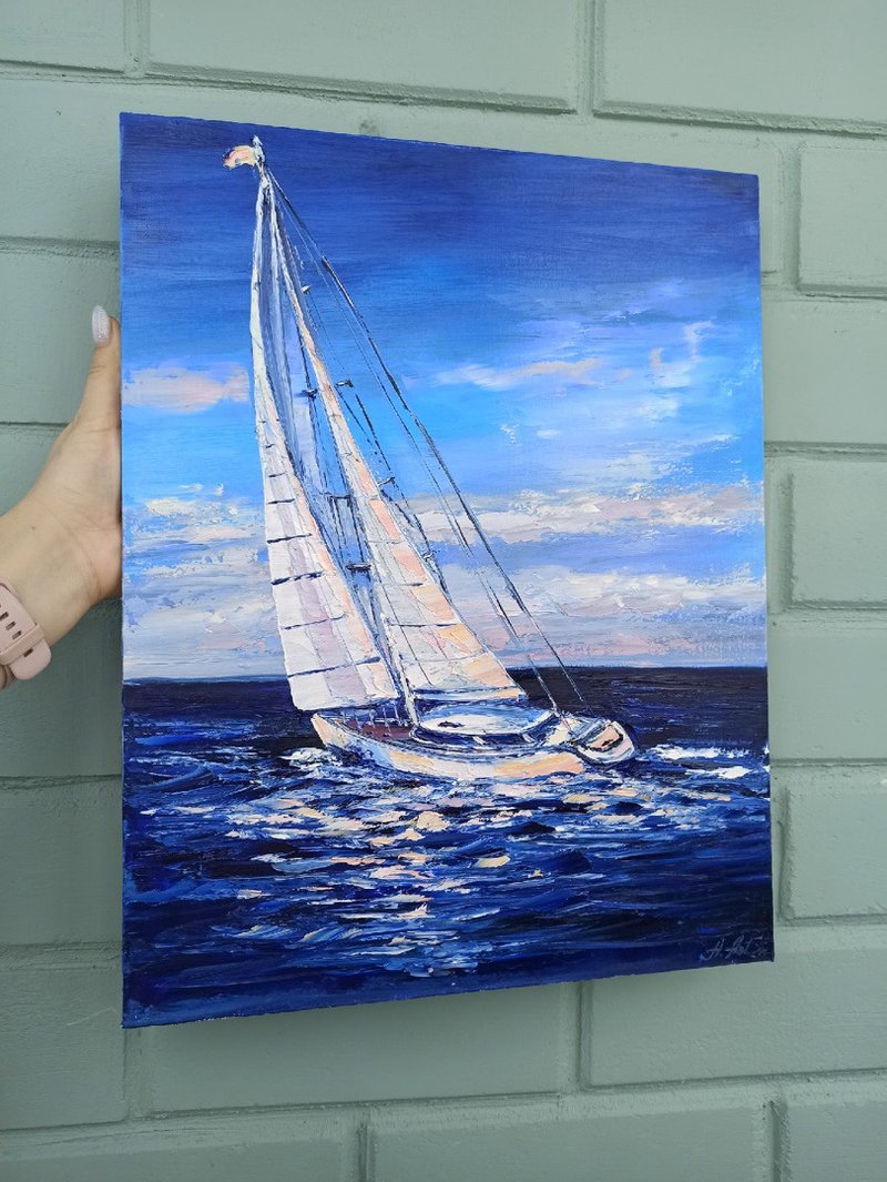 船油畫海景原創藝術厚塗牆藝術畫布 - 海報/掛畫/掛布 - 棉．麻 藍色