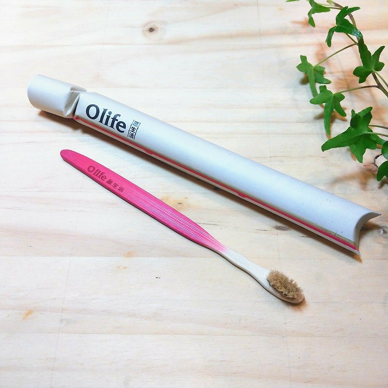Olife original natural handmade bamboo toothbrush [moderate soft white horse hair gradient cherry red] - Other - Bamboo 