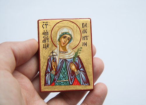 Orthodox small icons hand painted orthodox wood icon Saint Holy Martyr Valentina Religious pocket art