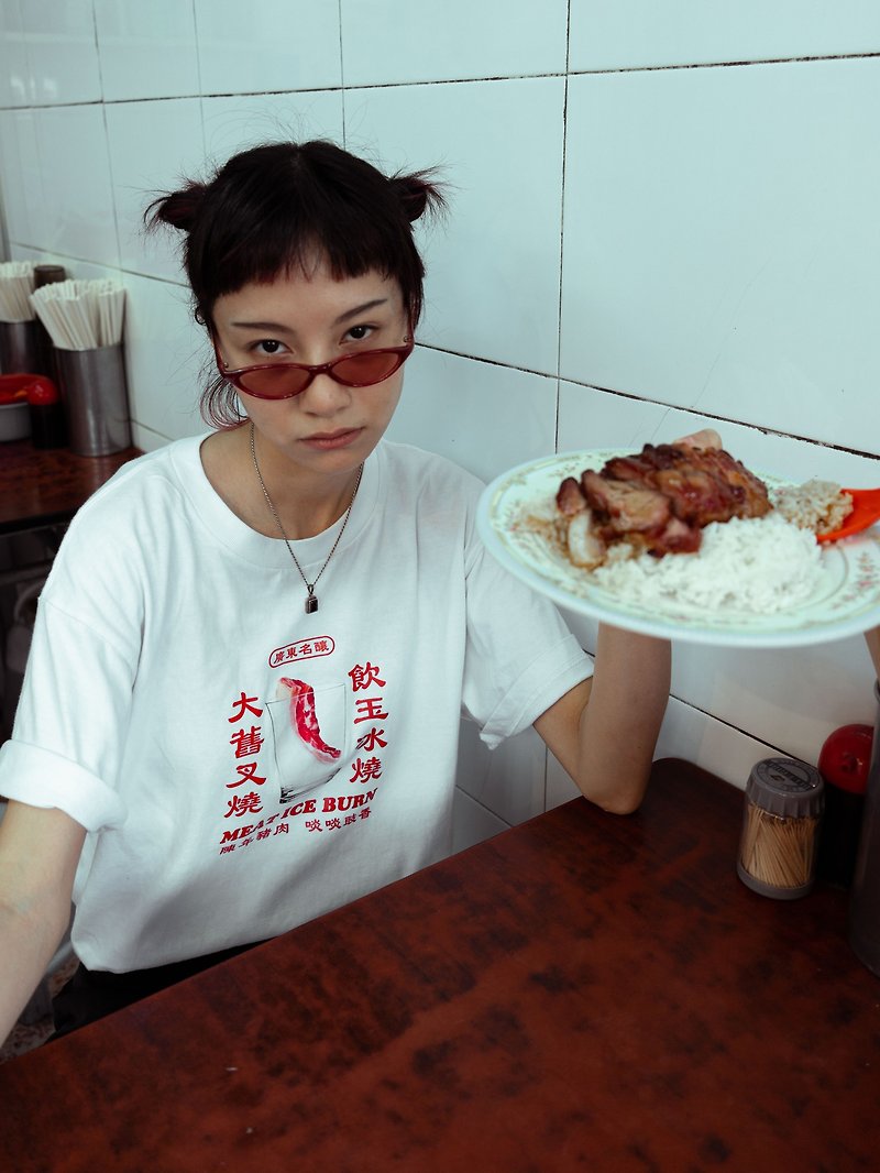 Yubingyaki Print Tee | Nostalgic local design short-sleeved T Shirt - เสื้อฮู้ด - ผ้าฝ้าย/ผ้าลินิน ขาว