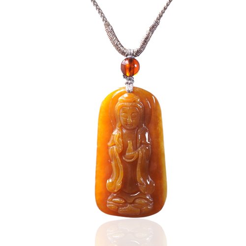 瓔珞珠寶盒 E.L.Jewelry Box 蜜糖黃翡翡翠雙面雕觀音菩薩項鍊 | 天然緬甸玉翡翠A貨 | 送禮