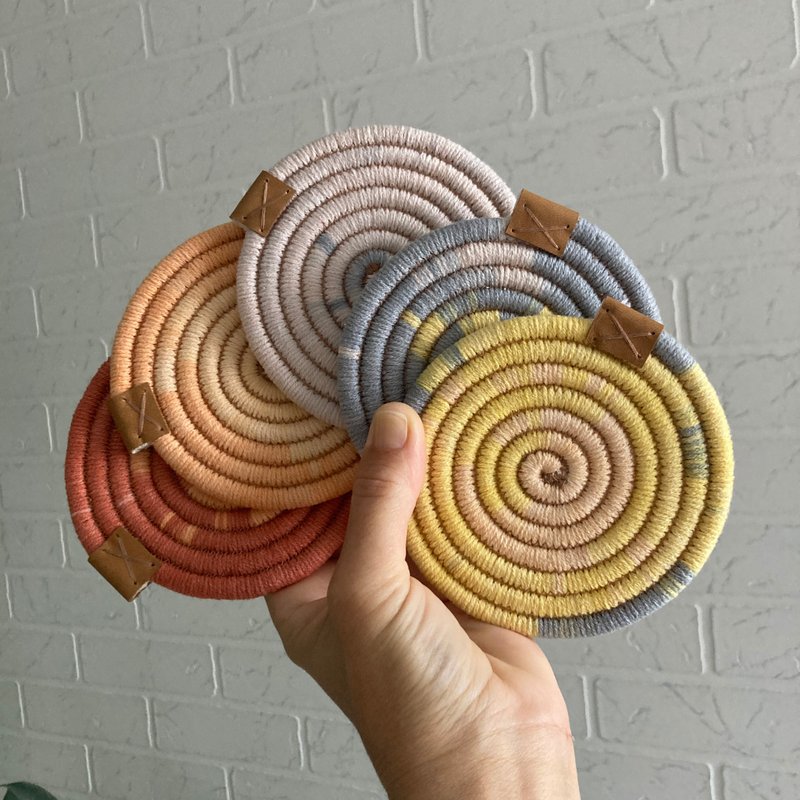 Colorful coaster Rope coaster Set of 5 coasters - 杯墊 - 棉．麻 橘色