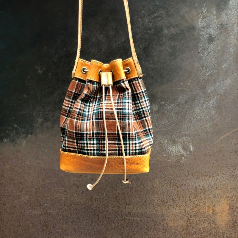 Lady Plaid Bucket Bag/Crossbody Bag Size: Mini - Messenger Bags & Sling Bags - Genuine Leather Orange