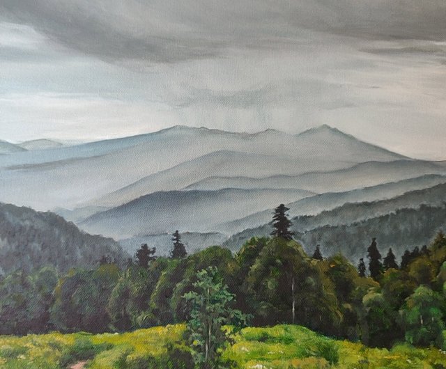 山の絵 山 オリジナルアート 手描きアート 原画 風景画 自然