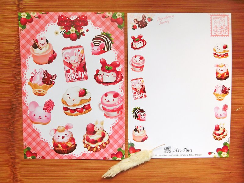 Postcard-Strawberry Bunny - การ์ด/โปสการ์ด - กระดาษ สีแดง