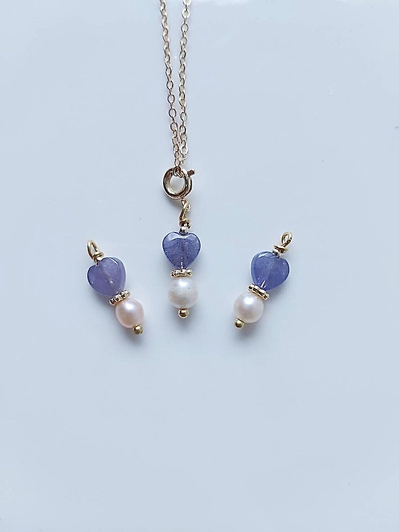 Heart Heart - Heart of the Ocean Heart-shaped Tanzanite Hand-made Pearl Random Buckle Pendant Crystal - Necklaces - Crystal Purple