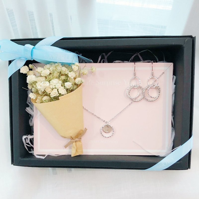 Personalized Dry Flower lower Gift Box Necklace Earrings Birthday Bridesmaid  - สร้อยติดคอ - โลหะ สีเงิน