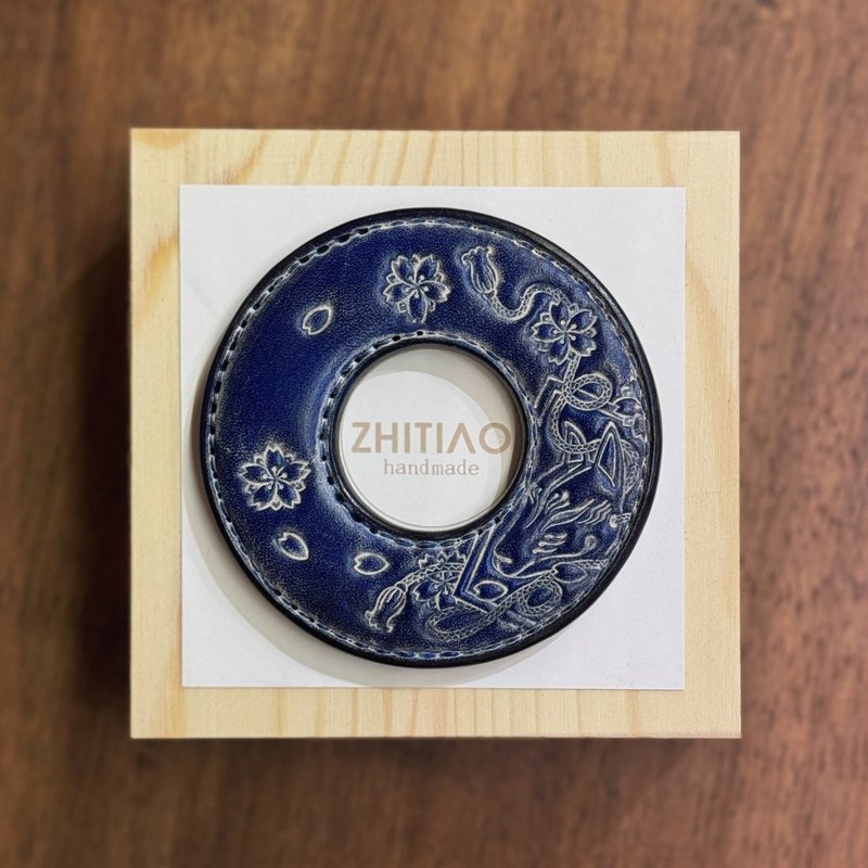 原創手工製作牛皮劍道刀鐔 御先稻荷 霧蠟藍 劍鍔 Tsuba - 運動配件 - 真皮 藍色
