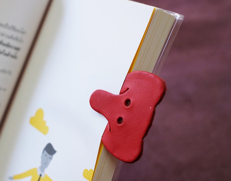 Leather Bookmark / Cute Animal Bookmark / Gift for Book Lovers - Elephant Red - ที่คั่นหนังสือ - หนังแท้ สีแดง
