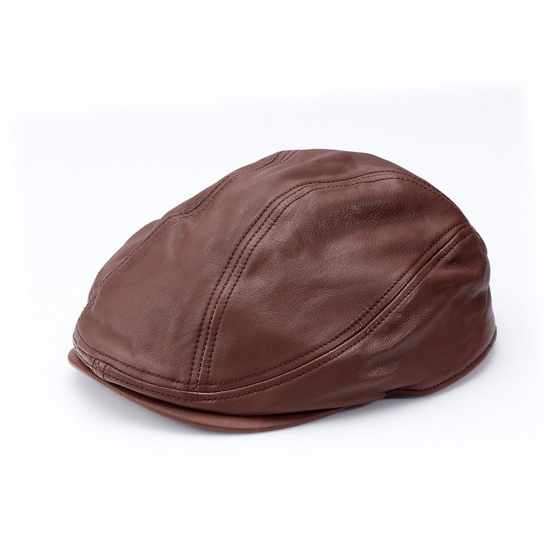 羊皮扁帽 咖啡色皮革 真皮帽子 鴨舌帽 報童帽【MAJORLIN】 - 帽子 - 真皮 咖啡色