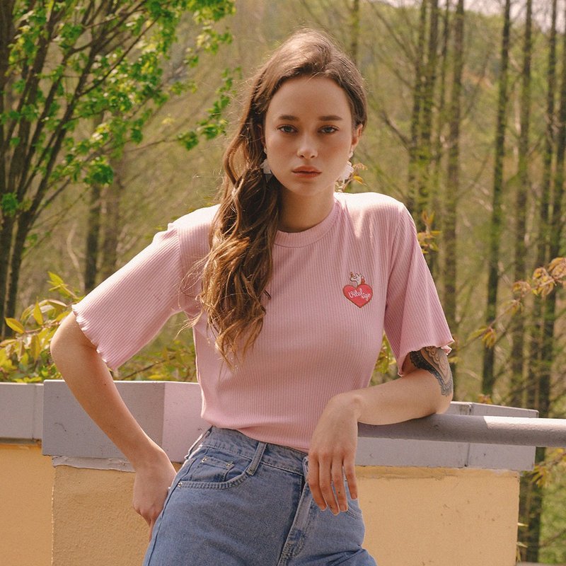 VITALSIGN Heart Unicorn Embroidered Frilly T-shirt (pink) - 女 T 恤 - 聚酯纖維 粉紅色