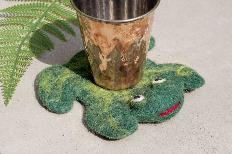 情人節禮物民族風森林系羊毛氈杯墊 動物 動物杯墊-青蛙吸水杯墊  - 杯墊 - 羊毛 綠色