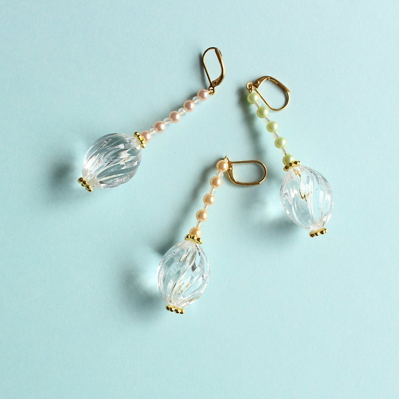 Stick Earrings Clear Beads - ต่างหู - พลาสติก สีใส