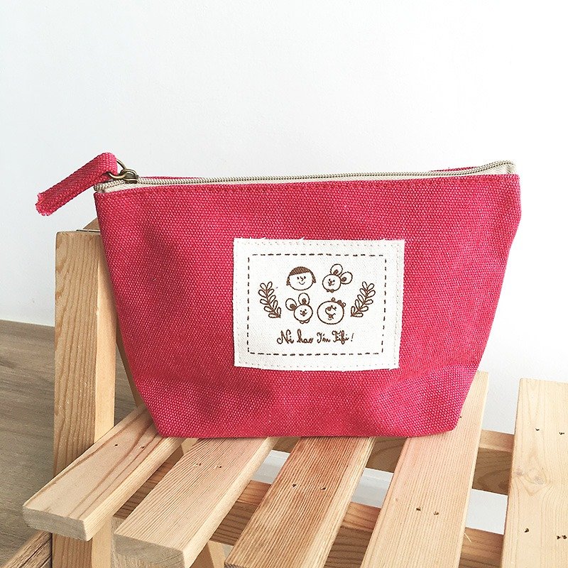 FiFi cotton canvas universal bag - washed red - กระเป๋าเครื่องสำอาง - ผ้าฝ้าย/ผ้าลินิน สีแดง