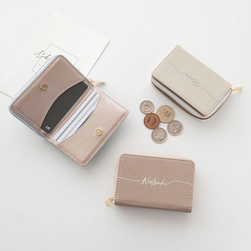 2C pouch [simple name engraving] Coin case card case pouch coin purse mini wallet mini wallet free name engraving HE19U - กระเป๋าใส่เหรียญ - หนังเทียม สีนำ้ตาล