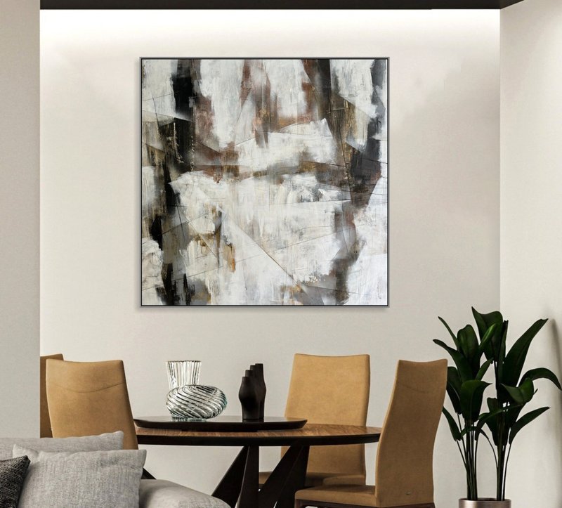 Original Painting Large Abstract Canvas Art Neutral Tones and Textured Layers - ตกแต่งผนัง - อะคริลิค หลากหลายสี