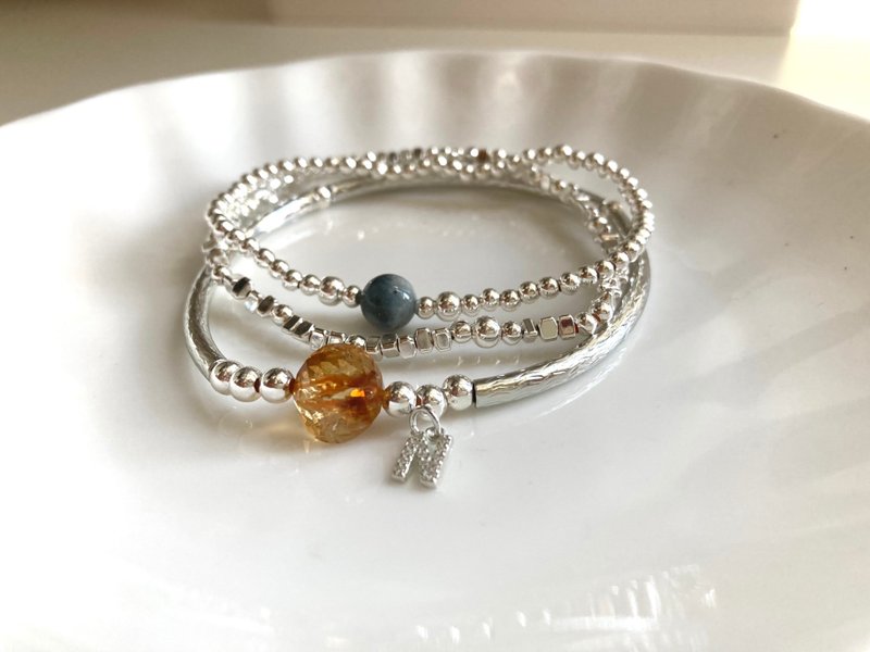 水晶手鍊組合 三層疊戴 黃水晶X魔鬼海藍寶 可客製 生日水晶 - 手鍊/手環 - 水晶 