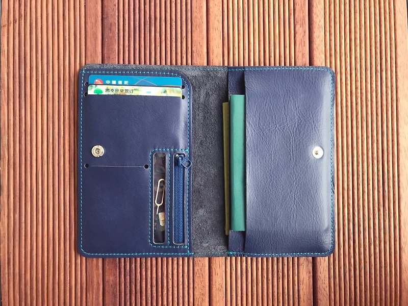 經典藍免費刻字護照套 - 護照夾/護照套 - 真皮 藍色