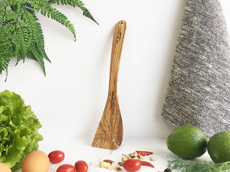 Olive wood shovel - dishes with -Spatulas-flat flat oblique tip (easy to stir fry smear) - เครื่องครัว - ไม้ สีนำ้ตาล