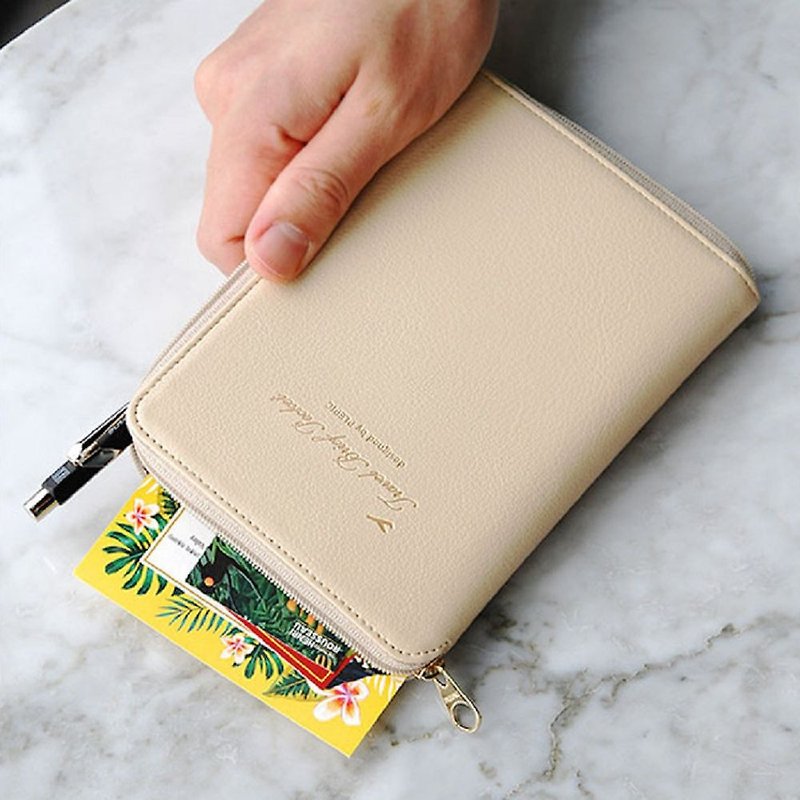 PLEPIC Fashion Light Travel Zipper Passport Bag - Cream White, PPC93693 - ที่เก็บพาสปอร์ต - หนังเทียม สีกากี