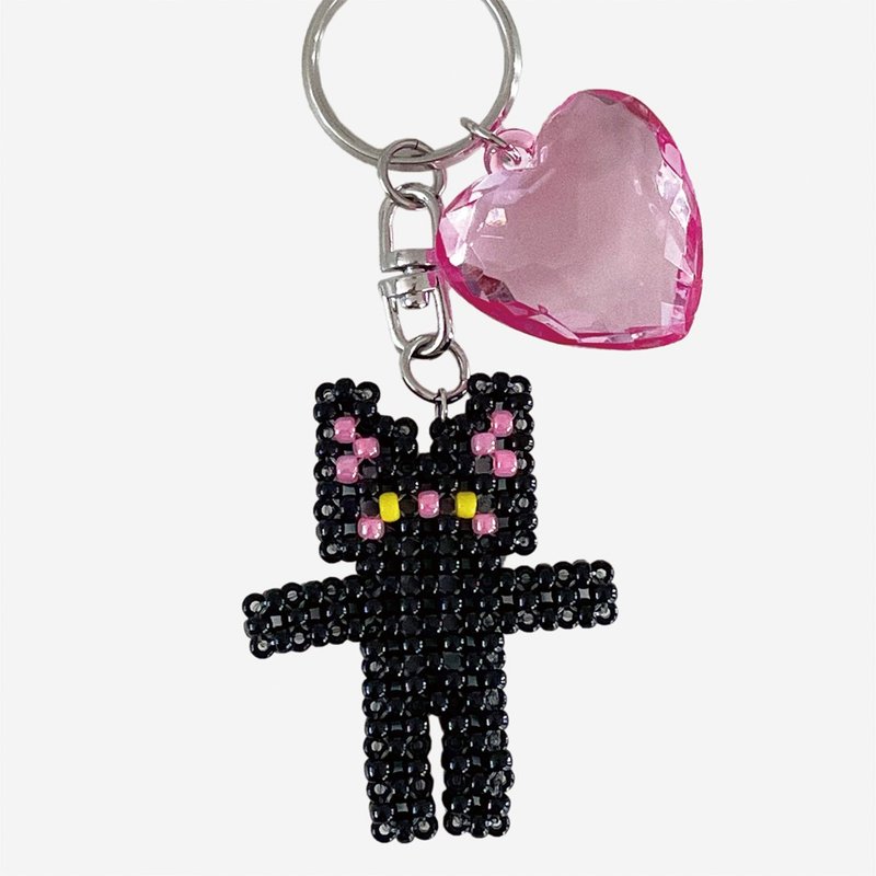 Black gomyammi cat beads keyring keychain - ที่ห้อยกุญแจ - อะคริลิค สีดำ