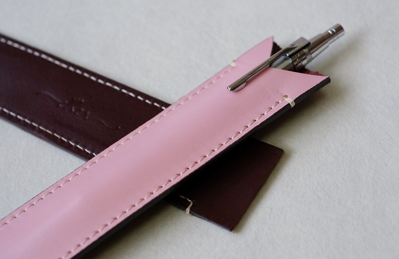 BILLIE Pink&Brown Leather Cute Pen Case/ Pen Holder/ Apple Pen Soft Cover - 筆筒/筆座 - 真皮 咖啡色