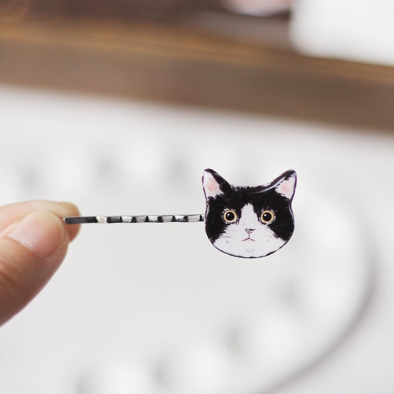 Small animal hairpin - black cat - Hair Accessories - Resin Black