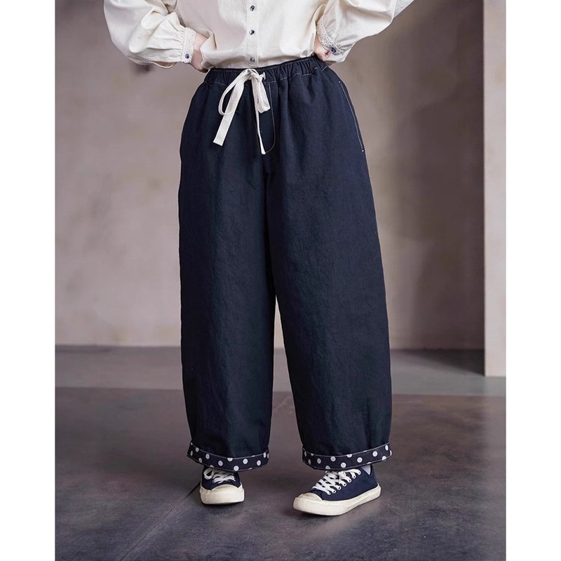 洗成黑夾棉百搭寬松直筒褲 簡約 - 女長褲 - 棉．麻 