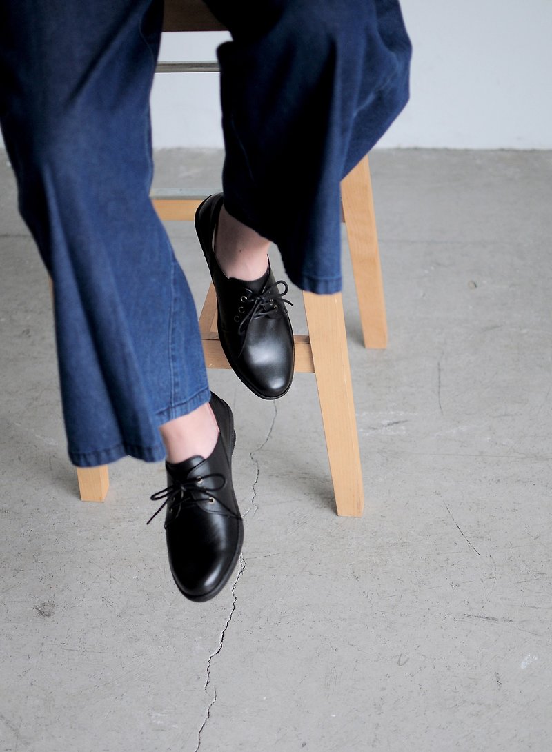 Brush off V-side Heels (Black) - Women's Oxford Shoes - Genuine Leather Black
