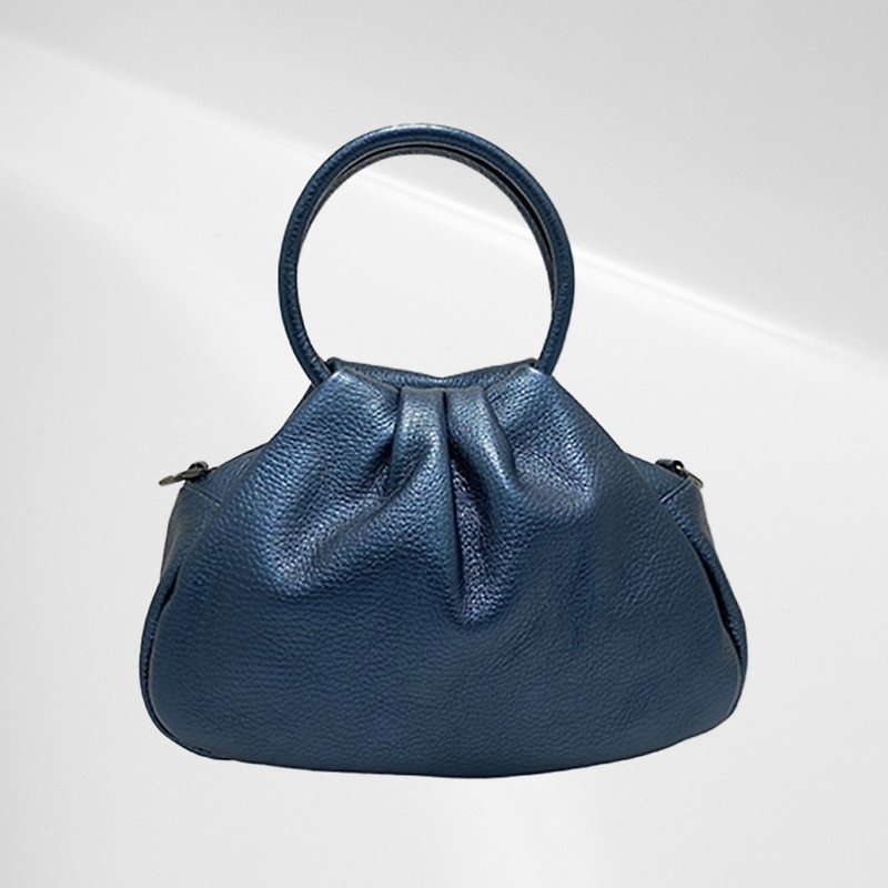 [Made in Italy] Ana Brilliant Metallic Cloud Shell Hand/Shoulder 3-way Bag Metallic Blue Cloud Bag - Messenger Bags & Sling Bags - Genuine Leather Blue