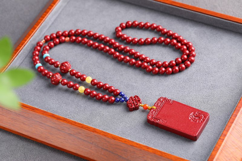 Natural cinnabar fine purple gold sand peace and safety pendant cinnabar content more than 95% - Necklaces - Gemstone 