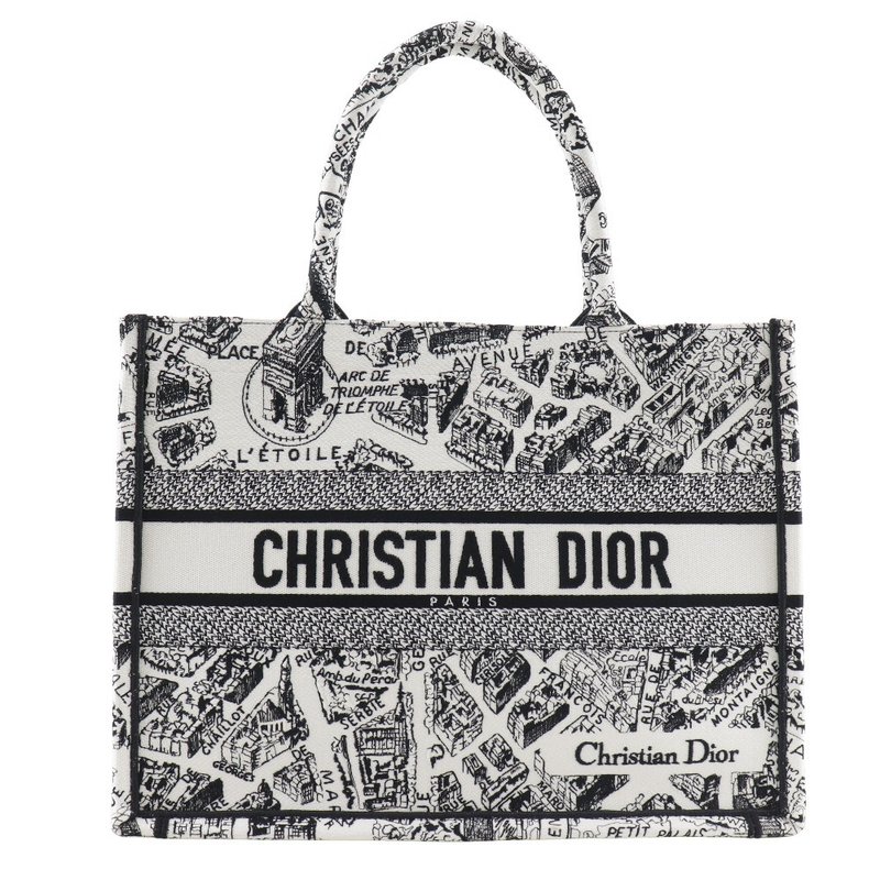 【日本直送】クリスチャンディオール Dior ブックトート ミディアム トートバッグ トワルドゥジュイ パリシグネチャー キャンバス 白 レディース【中古】 - 手提包/手提袋 - 棉．麻 白色