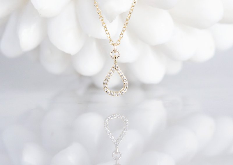 【14KGF】Necklace,Tiny CZ-Teardrop- - Necklaces - Glass Gold