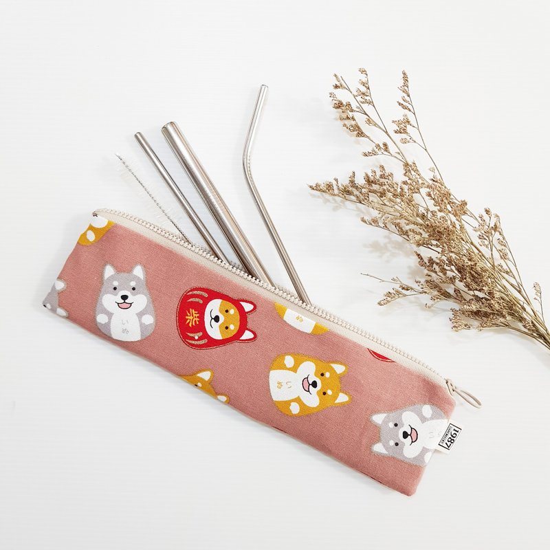 【發柴發財-粉】 餐具袋 吸管袋 環保 筆袋 刷具袋 聖誕交換禮物 - 居家收納/收納盒/儲物盒 - 棉．麻 粉紅色