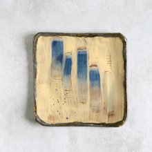 海辺の田舎の一軒家・四角皿 海辺の田舎の一軒家・色絵四角皿