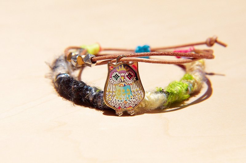 Valentine's Day Gift Genuine Cowhide Sari Line Bracelet Bracelet-Colorful Owl (Adjustable) - สร้อยข้อมือ - ผ้าฝ้าย/ผ้าลินิน หลากหลายสี