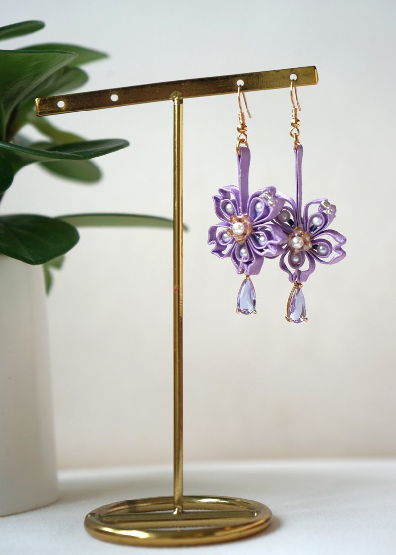 Sakura Pankou Earrings - ต่างหู - ผ้าไหม สีม่วง