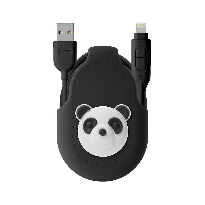 Bone / 2 in 1 double-head transmission line charging cable Android APPLE official certification - cat bear - Chargers & Cables - Silicone Black