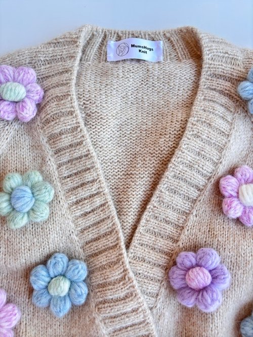 90s　vintage　3Dフラワー　モヘアクロシェニットカーディガン　グランジ ハンドメイドの花編みカーディガン。オーバーサイズの花柄ニット