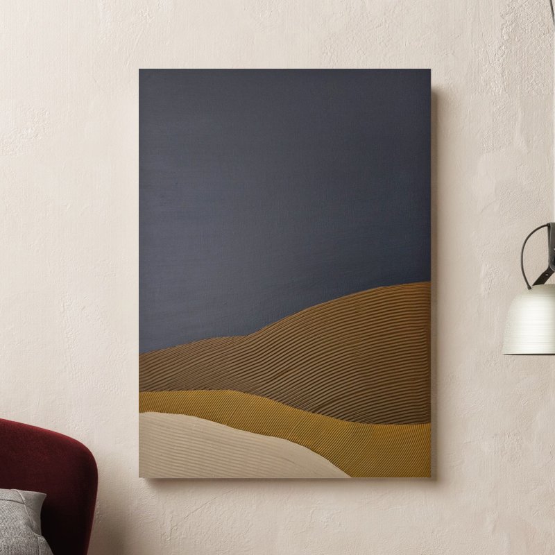 Blue Textured painting | Minimalist wall art | Textured abstract painting |Hills - 壁貼/牆壁裝飾 - 棉．麻 藍色