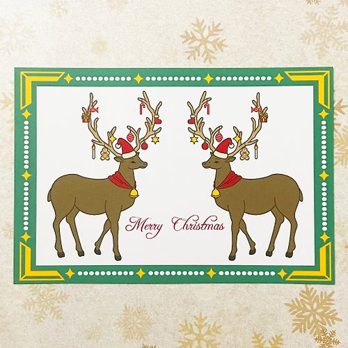AmiRouge トナカイツリー クリスマスカード5枚セット 緑白ver メリークリスマス 新年 お正月 卯年 レトロ ポストカード