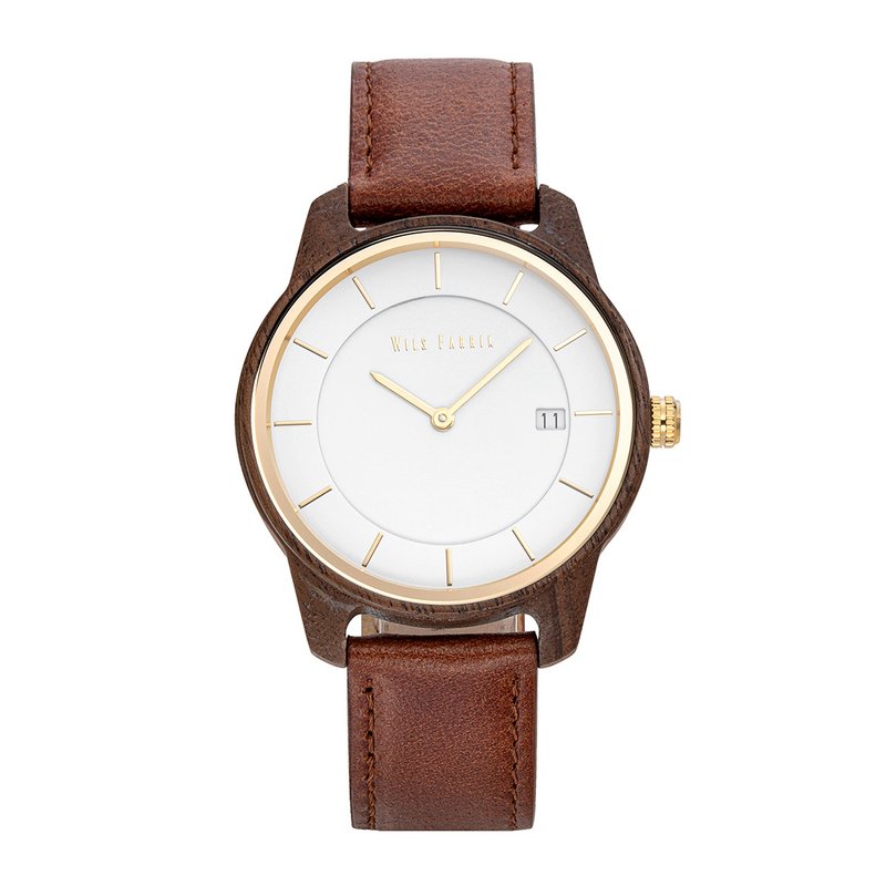 Wils Fabrik - Mocha - Walnut Wood Brown Leather Watch - นาฬิกาผู้ชาย - ไม้ สีนำ้ตาล