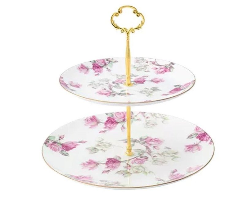 British Aynsley rose series bone china double-layer cake plate/dessert plate 2 options to choose from - จานและถาด - เครื่องลายคราม สีน้ำเงิน