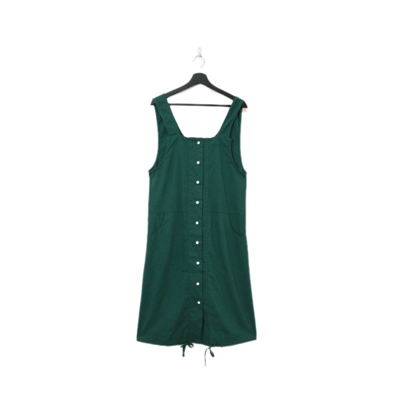 Back to Green-復古長洋裝 深綠吊帶裙 寬鬆Ls-35//vintage dress - 洋裝/連身裙 - 棉．麻 