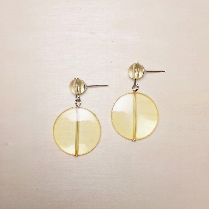 Waterproof Acrylic transparent yellow disc earrings - ต่างหู - อะคริลิค สีเหลือง
