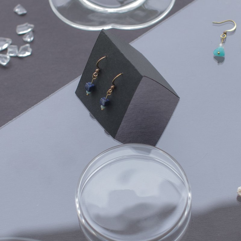 天然石耳環-記憶/耳針/夾式/可客製 - 耳環/耳夾/耳骨夾 - 水晶 藍色